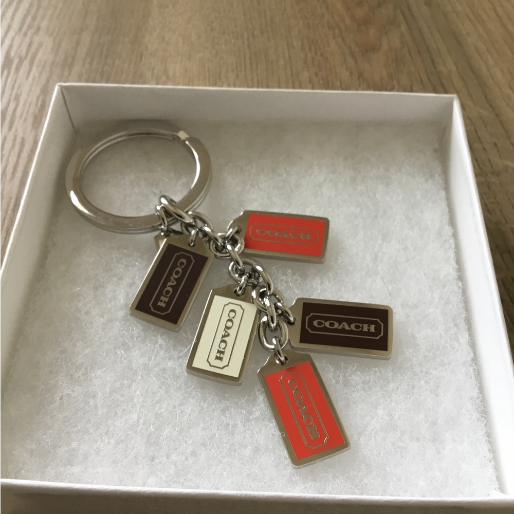 Coach Keychain with Multiple Tags on Silver Keychain or Bag Charm NWOT - Picture 2 of 3